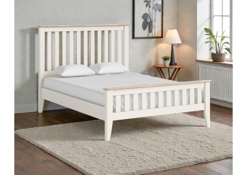 Lincoln 4'6" Double White & Oak Bed Frame