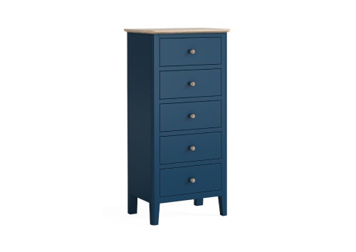 Lincoln 5 Drawer Blue & Oak Tallboy Chest