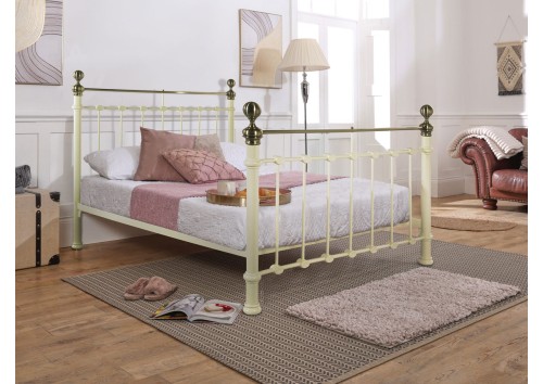 Seville 4'6" Double Cream & Antique Brass Bed Frame Seville 4'6" Double Cream & Antique Brass Bed Frame