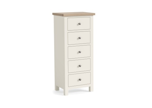 Stamford White & Oak 5 Drawer Tallboy Chest